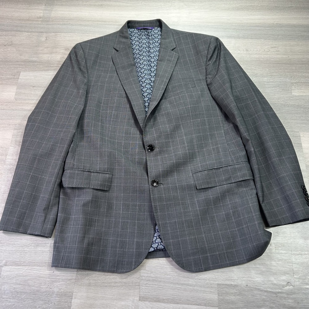 Ted Baker Suit Jacket Mens 42 Gray Wool Plaid Endurance 2 Button Gladio